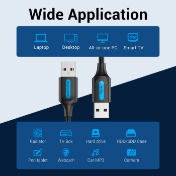 Vention USB 2.0 Nickel-Plated Cable support data transfer @480Mbps and charging @2A (USB 2.0 A Male to A Male, 2 Meter)