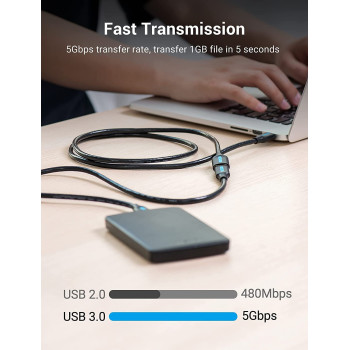 Vention USB 3.0 Fast Data Transfer Cable Compatible with Printer, USB Keyboard, Flash Drive, Hard Drive, Mouse (USB 3.0 Extension, 0.5 Meter)