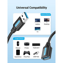 Vention USB 3.0 Fast Data Transfer Cable Compatible with Printer, USB Keyboard, Flash Drive, Hard Drive, Mouse (USB 3.0 Extension, 0.5 Meter)