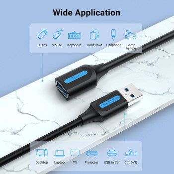 Vention USB 3.0 Fast Data Transfer Cable Compatible with Printer, USB Keyboard, Flash Drive, Hard Drive, Mouse (USB 3.0 Extension, 1.5 Meter)