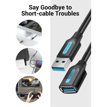 Vention USB 3.0 Fast Data Transfer Cable Compatible with Printer, USB Keyboard, Flash Drive, Hard Drive, Mouse (USB 3.0 Extension, 3 Meter)