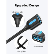 Vention USB 3.0 Fast Data Transfer Cable Compatible with Printer, USB Keyboard, Flash Drive, Hard Drive, Mouse (USB 3.0 Extension, 3 Meter)