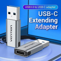 Vention USB 3.0 Male to USB-C Female OTG Adapter Gray Aluminum Alloy Type, Transmission rate @5Gbps, High Current @3A Converter Pack of 2