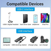 Vention USB 3.0 Male to USB-C Female OTG Adapter Gray Aluminum Alloy Type, Transmission rate @5Gbps, High Current @3A Converter Pack of 2