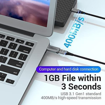 Vention USB 3.0 Male to USB-C Female OTG Adapter Gray Aluminum Alloy Type, Transmission rate @5Gbps, High Current @3A Converter Pack of 2