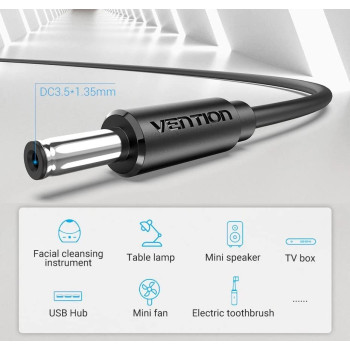 Vention USB A to DC 3.5 mm female Jack Charging Cable Connector 5V Power Supply Charger cable for USB HUB, TV box, table lamp, mini-speaker (USB to 5V DC 3.5mm, 1 Meter)