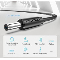 Vention USB A to DC 3.5 mm female Jack Charging Cable Connector 5V Power Supply Charger cable for USB HUB, TV box, table lamp, mini-speaker (USB to 5V DC 3.5mm, 1.5 Meter)