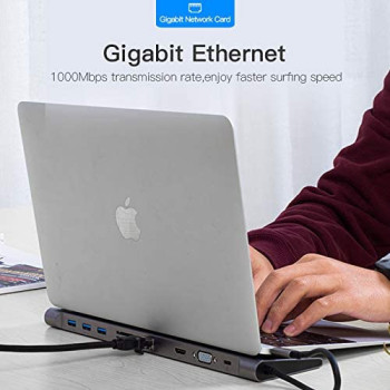 Vention USB C Hub, USB-C Adapter for MacBook, Laptop, Galaxy S20+ ,iPad Pro, and More Type C Devices (10 in 1 - THOHAH)