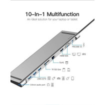 Vention USB C Hub, USB-C Adapter for MacBook, Laptop, Galaxy S20+ ,iPad Pro, and More Type C Devices (10 in 1 - THOHAH)