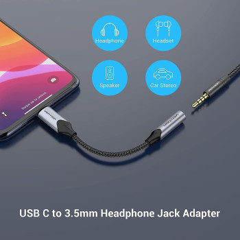 Vention USB C to 3.5mm Jack Earphone Headphone AUX Adapter with DAC Chip Compatible with iPad Pro Pixel 2 XL Samsung Galaxy S21 S20 Ultra S20+ Note 20 10 S10 (USB C to 3.5mm Earphone, 0.1 Meter)