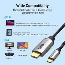 Vention USB C to HDMI Cable 4K@60Hz, Gold-plated connectors, aluminum casing, Cotton Braided HDCP 2.2 Compatible for iPad MacBook Pro/Air iMac Galaxy S20 Surface Book 2 TV and More (CRBB, 1 Meter)