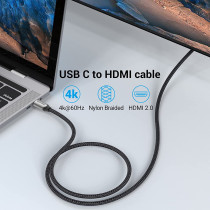Vention USB C to HDMI Cable 4K@60Hz, Gold-plated connectors, aluminum casing, Cotton Braided HDCP 2.2 Compatible for iPad MacBook Pro/Air iMac Galaxy S20 Surface Book 2 TV and More (CRBB, 1 Meter)