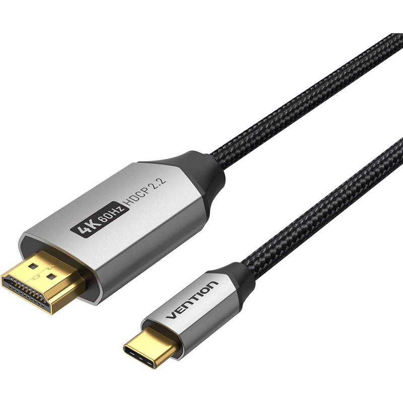Vention USB C to HDMI Cable 4K@60Hz, Gold-plated connectors, aluminum casing, Cotton Braided HDCP 2.2 Compatible for iPad MacBook Pro/Air iMac Galaxy S20 Surface Book 2 TV and More (CRBB, 1.5 Meter)
