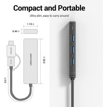 Vention USB Hub - USB C to USB 3.0 Hub with 4 Ports and 15 cm Extended Cable Ultra Slim USB Splitter for MacBook Mac Pro Surface Pro PS4 XPS PC Flash Drive