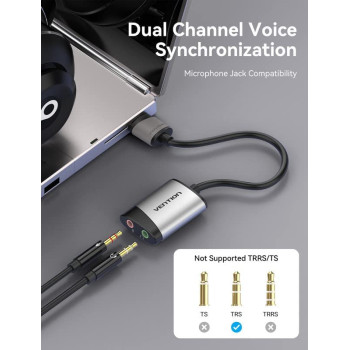 Vention USB Sound Card 3.5mm External usb adapter usb audio Adapter card With Mic USB To Jack 3.5 Converter For PS4 Laptop Computer Headphone Sound Card (CDKHB)