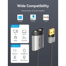Vention USB Sound Card 3.5mm External usb adapter usb audio Adapter card With Mic USB To Jack 3.5 Converter For PS4 Laptop Computer Headphone Sound Card (CDKHB)