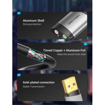 Vention USB Sound Card 3.5mm External usb adapter usb audio Adapter card With Mic USB To Jack 3.5 Converter For PS4 Laptop Computer Headphone Sound Card (CDKHB)