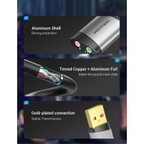 Vention USB Sound Card 3.5mm External usb adapter usb audio Adapter card With Mic USB To Jack 3.5 Converter For PS4 Laptop Computer Headphone Sound Card (CDKHB)