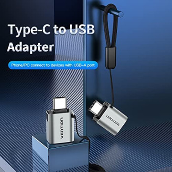 Vention USB-C Male to USB 3.0 Female OTG Adapter Gray Aluminum Alloy Type 5Gbps 3A Converter Compatible with iPad Pro MacBook Note20 Ultra S21+ Huawei P40 Xiaomi 11