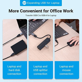 Vention USB-C Male to USB 3.0 Female OTG Adapter Gray Aluminum Alloy Type 5Gbps 3A Converter Compatible with iPad Pro MacBook Note20 Ultra S21+ Huawei P40 Xiaomi 11