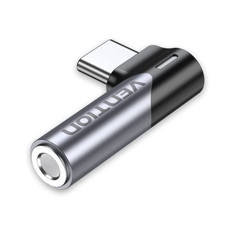 Vention USB-C to 3.5mm Audio Adapter 90deg right angle Audio in-line control OMTP CTIA for Xiaomi, Huawei (USB C to 3.5mm)