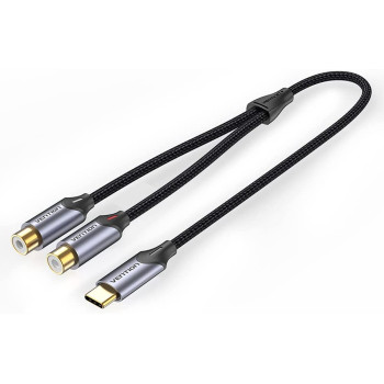 Vention USB-C to Dual RCA HI-FI Audio Cable Cotton Braided Gold Plated Auxiliary Stereo Y Splitter Adapter Cord for USB C Devices Connect Speaker Amplifier (USB C to Dual RCA Female, 0.5 Meter)
