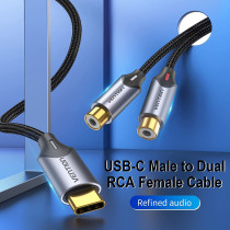 Vention USB-C to Dual RCA HI-FI Audio Cable Cotton Braided Gold Plated Auxiliary Stereo Y Splitter Adapter Cord for USB C Devices Connect Speaker Amplifier (USB C to Dual RCA Female, 0.5 Meter)