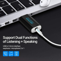 Vention VAB-S16-B USB Sound Card with MIC support for 3.5mm Single Jack Audio Devices