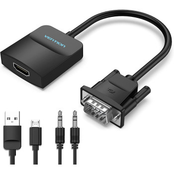 Vention VGA to HDMI Converter with Micro USB Female and Audio Port 0.15M supports resolutions up to 1920x1080@60Hz 1080p Full HD (ACNBB - VGA to HDMI)