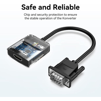 Vention VGA to HDMI Converter with Micro USB Female and Audio Port 0.15M supports resolutions up to 1920x1080@60Hz 1080p Full HD (ACNBB - VGA to HDMI)