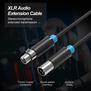 Vention XLR Cable, Microphone XLR Male to Female Extension Cable XLR Jack Extender Cord for PA System, Studio Recorder, Amplifier, Mixer, Speaker System, Professional Recording (1.5 Meter)