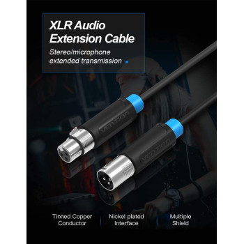 Vention XLR Cable, Microphone XLR Male to Female Extension Cable XLR Jack Extender Cord for PA System, Studio Recorder, Amplifier, Mixer, Speaker System, Professional Recording, Playing Live 3 Meter