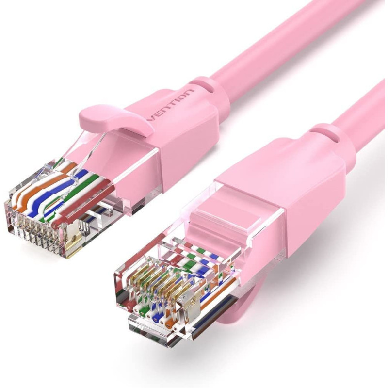 Vention Cat.6 UTP Patch Cable IBE series copper-clad Aluminum 1000Mpbs 250MHz Aluminum Foil PVC Jacket (1 M, Cat.6 UTP, Pink)