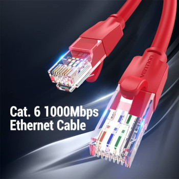 Vention Cat.6 UTP Patch Cable IBE series copper-clad Aluminum 1000Mpbs 250MHz Aluminum Foil PVC Jacket (1 M, Cat.6 UTP, Red)