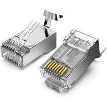 Vention Cat7 RJ45 Ethernet Connector with Nickel-Plated Shielded, 600MHz 10Gbps High-Speed 8P8C RJ45 Ends, RJ45 Modular Plug with 50U'' Gold-Plated Contacts and Cable Clip (Cat.7 FTP, Pack of 50)