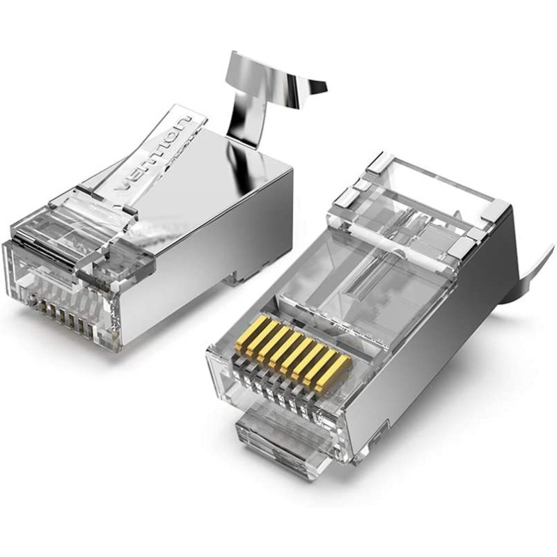 Vention Cat7 RJ45 Ethernet Connector with Nickel-Plated Shielded, 600MHz 10Gbps High-Speed 8P8C RJ45 Ends, RJ45 Modular Plug with 50U'' Gold-Plated Contacts and Cable Clip (Cat.7 FTP, Pack of 50)