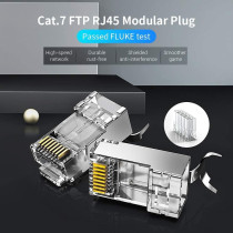 Vention Cat7 RJ45 Ethernet Connector with Nickel-Plated Shielded, 600MHz 10Gbps High-Speed 8P8C RJ45 Ends, RJ45 Modular Plug with 50U'' Gold-Plated Contacts and Cable Clip (Cat.7 FTP, Pack of 50)