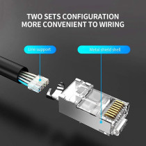 Vention Cat7 RJ45 Ethernet Connector with Nickel-Plated Shielded, 600MHz 10Gbps High-Speed 8P8C RJ45 Ends, RJ45 Modular Plug with 50U'' Gold-Plated Contacts and Cable Clip (Cat.7 FTP, Pack of 50)