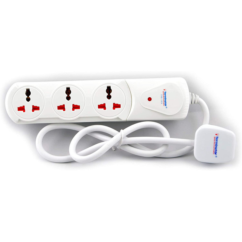 Terminator 3 Way Universal Power Extension Socket 2 Meter