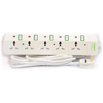 Terminator 5 way Universal Power Extension Socket, White color body & cable with individual switch 13A Fused plug.
