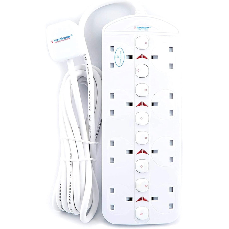 Terminator 8 Way Uk Power Extension Socket 5 Meter Cable 8 Gang Safety Socket Tpb-838Huk