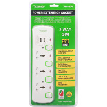 Terminator Power Extension 3 Socket 2 USB Charging Ports with 3 Meter Cable -TPB 853U