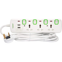 Terminator Power Extension 3 Socket 2 USB Charging Ports with 3 Meter Cable -TPB 853U