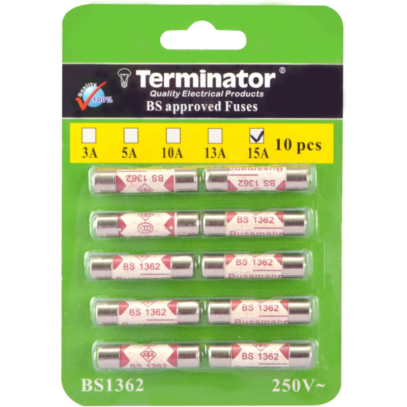 Terminator Porcelain Ceramic Fuse 10 Pcs Pkt, 6X25mm Fast Blow Ceramic Fuses (15A Pack Of 10Pcs)
