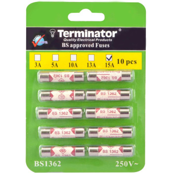 Terminator Porcelain Ceramic Fuse 10 Pcs Pkt, 6X25mm Fast Blow Ceramic Fuses (15A Pack Of 10Pcs)