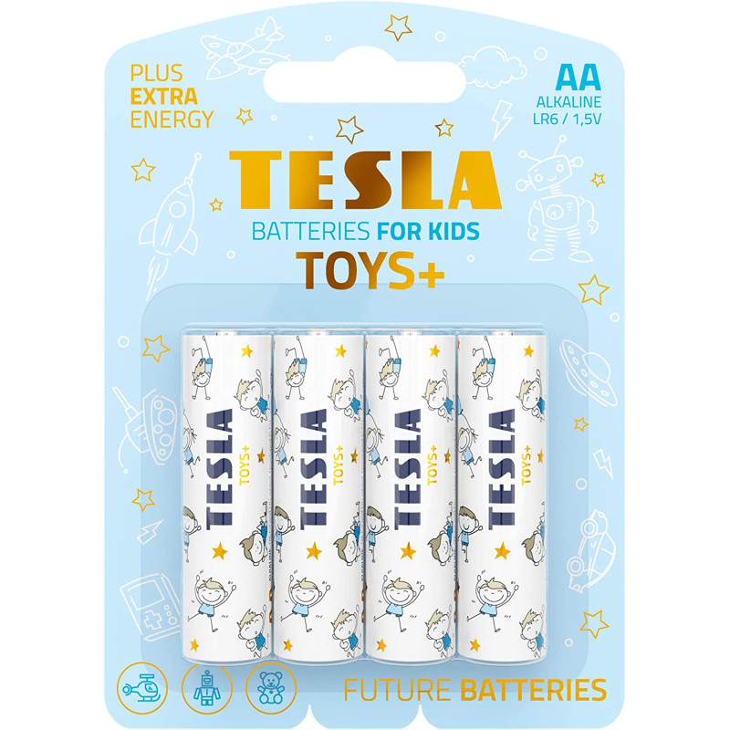 Tesla AA Battery For Kids Boys Toys+ Alkaline - Plus Extra Energy Blister Foil LR6/1.5V Pack of 4