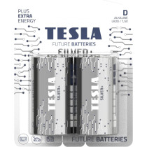 Tesla D Battery Silver+ Alkaline - Plus Extra Energy Batteries Blister Foil LR20/1.5V Pack of 2