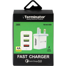 Terminator Fast Charger With 3 Usb 13A Qualcomm Quick Charge Technology3.0 Speed Adapter Tus4A-3Usb