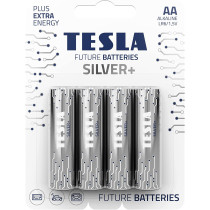 Tesla AA Battery Silver+ Alkaline - Plus Extra Energy Blister Foil LR6/1.5V Pack of 4
