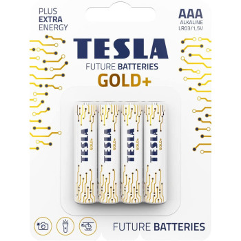Tesla AAA Battery Gold+ Alkaline - Plus Extra Energy Blister Foil LR03/1.5V Pack of 4
